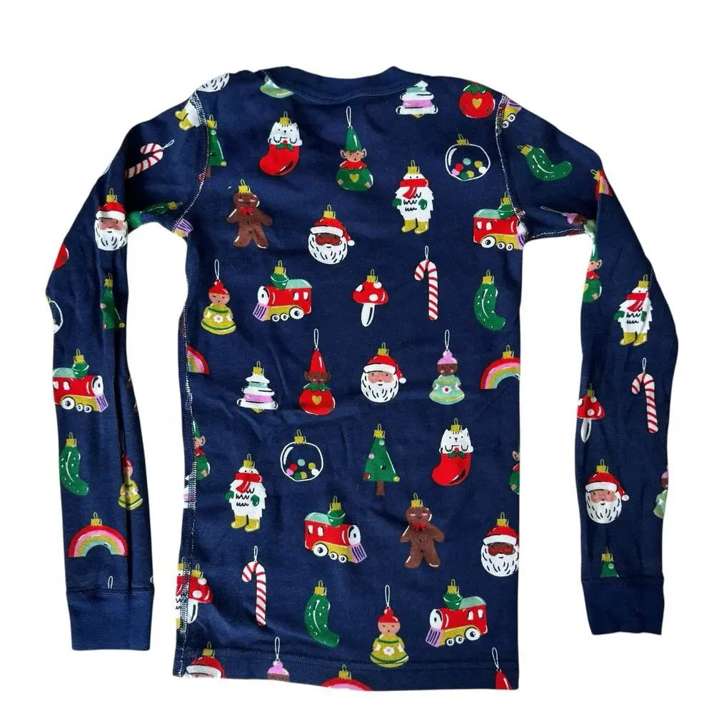 HANNA ANDERSSON Christmas Ornaments Long John Pajama Set Sz 10 140 Blue Santa